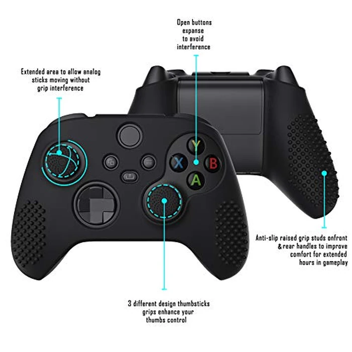 eXtremeRate PlayVital Black 3D Studded Edition Anti-Slip Silicone Cover Skin for Xbox Series X/S Controller, Soft Rubber Case Protector for Xbox Core Wireless Controller with 6 Black Thumb Grip Caps by eXtremeRate - Image 3