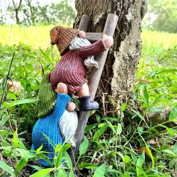 WPJFMXZ Garden Gnome Statue, Funny Climbing Ladder Gnomes Figurine Resin Sculpture Outdoor Decor for Patio Yard Lawn Porch Ornaments Gift by WPJFMXZ - Used - Like New condition