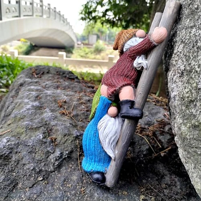 WPJFMXZ Garden Gnome Statue, Funny Climbing Ladder Gnomes Figurine Resin Sculpture Outdoor Decor for Patio Yard Lawn Porch Ornaments Gift by WPJFMXZ - Image 4