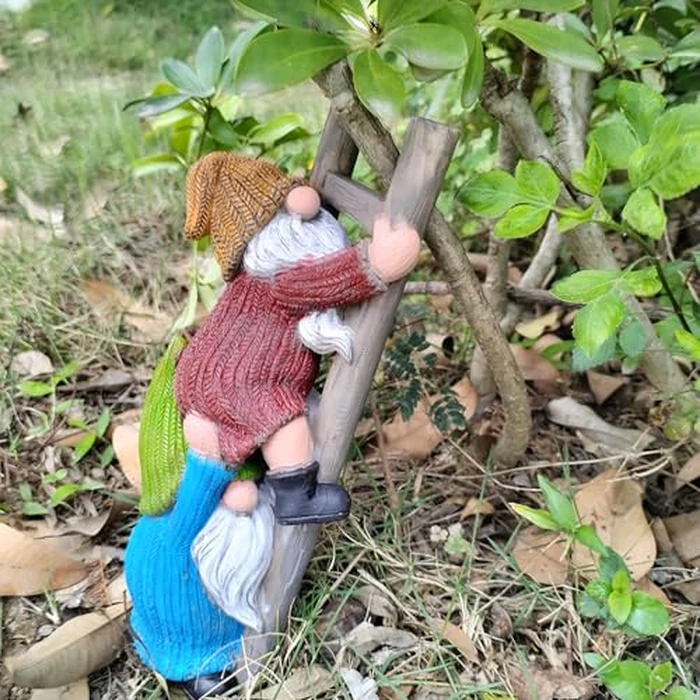 WPJFMXZ Garden Gnome Statue, Funny Climbing Ladder Gnomes Figurine Resin Sculpture Outdoor Decor for Patio Yard Lawn Porch Ornaments Gift by WPJFMXZ - Image 5