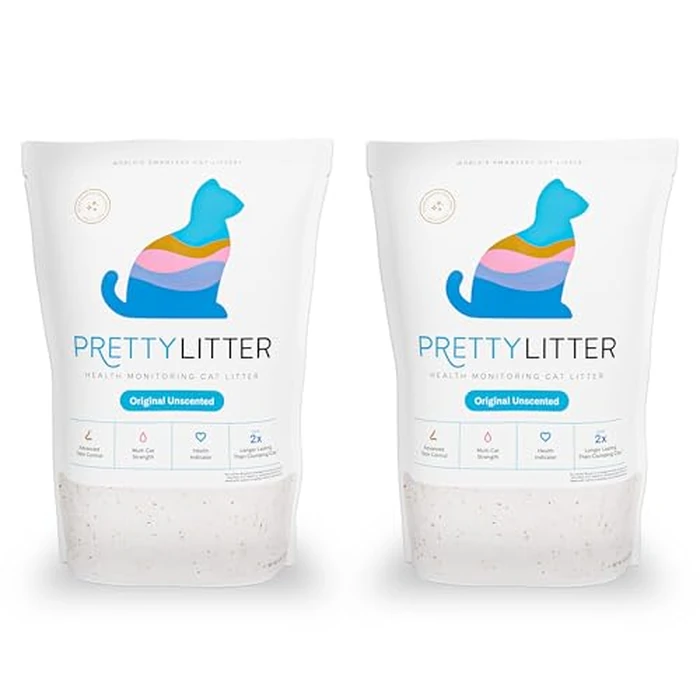 PrettyLitter Health Monitoring Cat Litter (Unscented, Non Clumping) | Lightweight & Low Tracking, Color Changing Silica Gel Crystals, Advanced Odor Control - 6 Lbs, Pack of 2 (Up to 2 Month Supply) by Pretty Litter - Used - Very Good condition