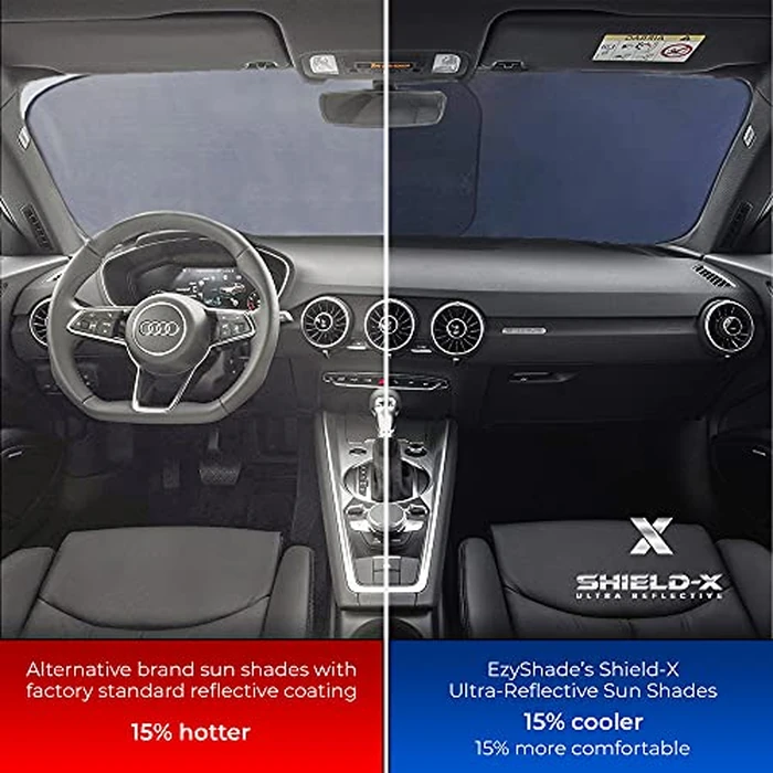 EzyShade Windshield Sun Shade with Shield-X Reflective Technology. See Size-Chart with Your Vehicle. Foldable 2-Piece Car Sunshades Reflect UV Sun and Heat and Protect Your Car. Standard (Medium) Size by EzyShade - Image 3