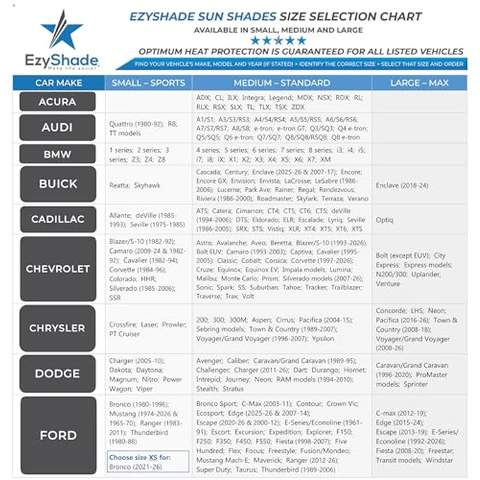 EzyShade Windshield Sun Shade with Shield-X Reflective Technology. See Size-Chart with Your Vehicle. Foldable 2-Piece Car Sunshades Reflect UV Sun and Heat and Protect Your Car. Standard (Medium) Size by EzyShade - Image 4