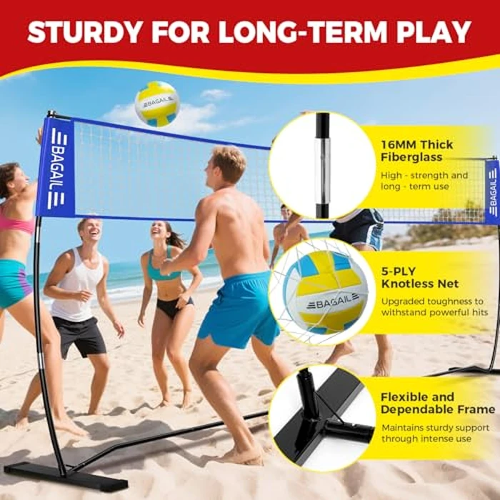 BAGAIL Volleyball Net, 12ft Portable Volleyball Net for Backyard - Adjustable Height, Heavy-Duty Frame, Freestanding Design - Portable Outdoor/Indoor Volleyball Set with Carry Bag - Blue by BAGAIL - Image 3