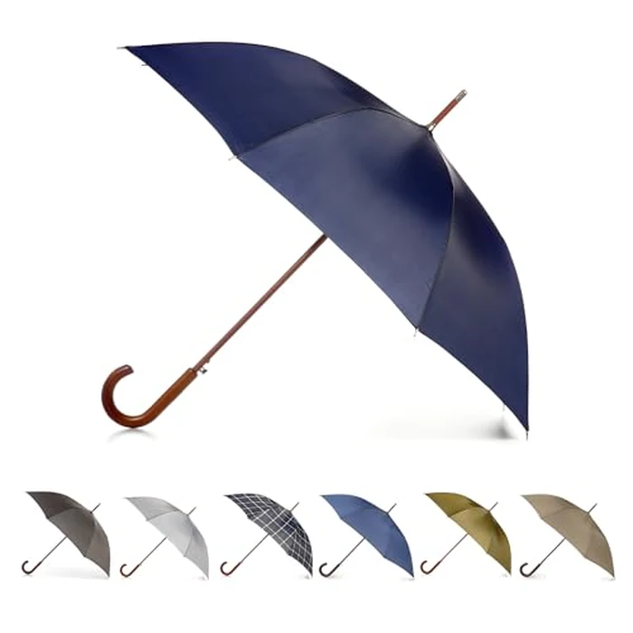 Totes Auto Open Water Repellent Stick Umbrella with Classic Wood J Hook Handle by Totes - Image 1