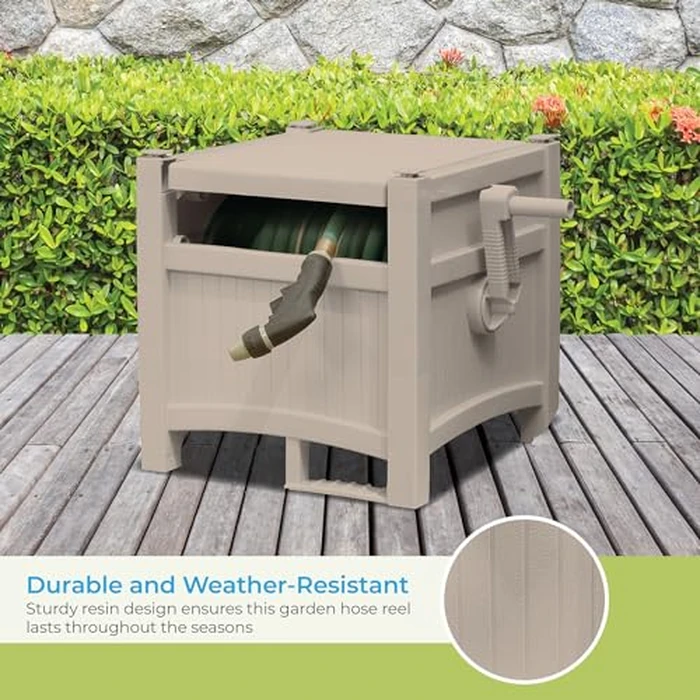 Suncast Garden Hose Reel Hideaway for 5/8" Hoses, Retracting Storage of 100ft, Light Taupe by Suncast - Image 4