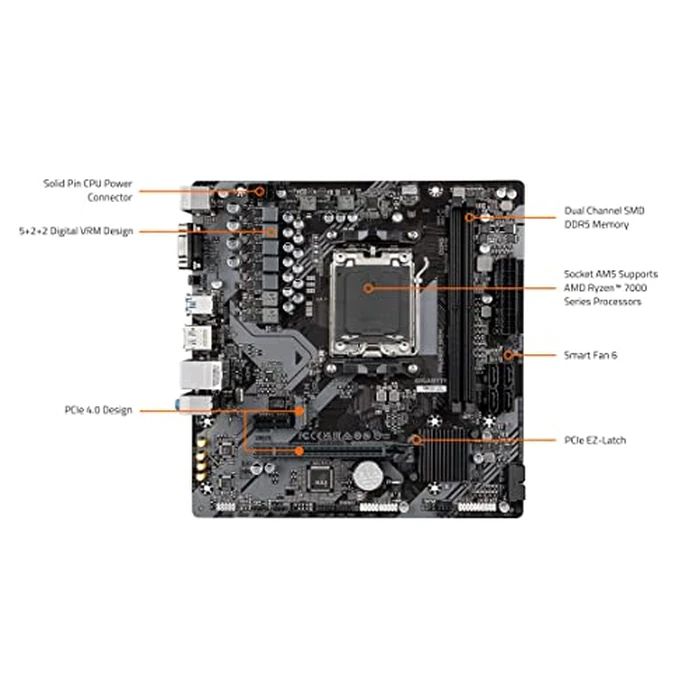 GIGABYTE A620M S2H (AM5/ LGA 1718/ AMD/ A620/ Micro ATX/ 5-Year Warranty/ DDR5/ Single M.2/ PCIe 4.0/ USB 3.2 Gen1/ Realtek 1GbE LAN/Q-Flash Plus/PCIe EZ-Latch/Motherboard) by GIGABYTE - Image 6