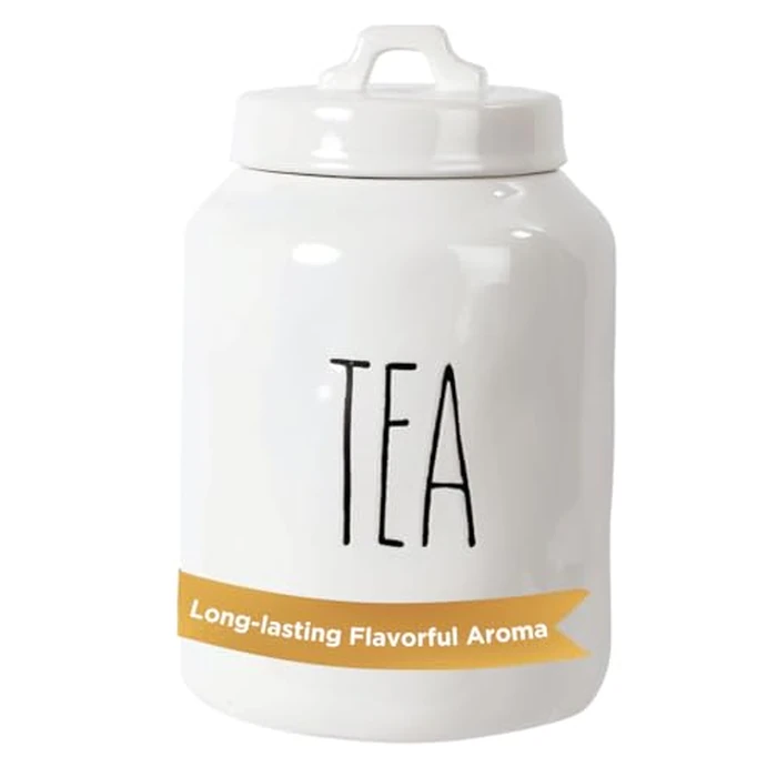 Truu Design Ceramic Tea Jar, Modern Rae Dunn Farmhouse Design with "TEA" Wording, Kitchen Decor and Organization, Airtight Food Storage Container for Tea Leaves Storage, 9.5" H x 3.94" D, White by Truu Design - Used - Acceptable condition - CA$13.76