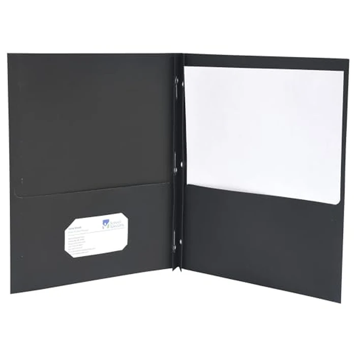 School Smart Heavy Duty 2 Pocket Portfolio with 3 Hole Fastener - 9 1/2 x 12 in - 25 Pack - Black by School Smart - Image 2