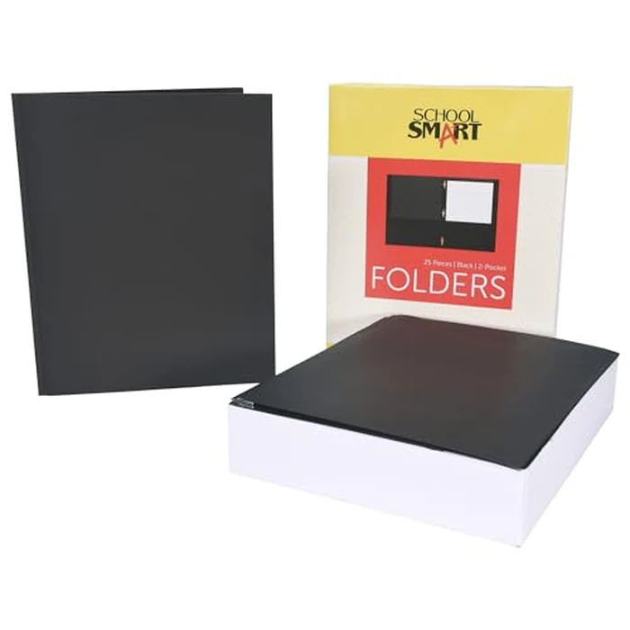 School Smart Heavy Duty 2 Pocket Portfolio with 3 Hole Fastener - 9 1/2 x 12 in - 25 Pack - Black by School Smart - Image 3