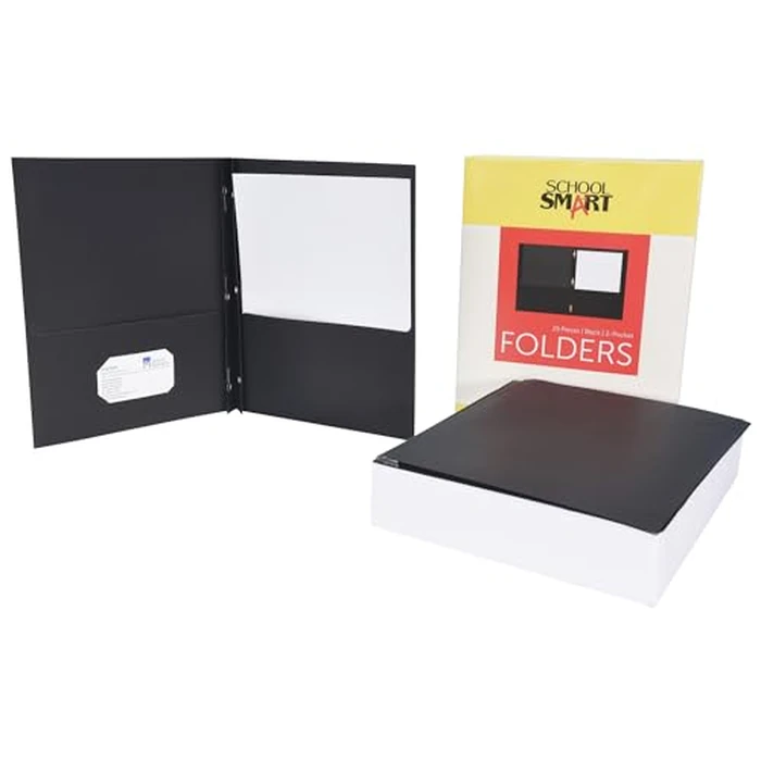 School Smart Heavy Duty 2 Pocket Portfolio with 3 Hole Fastener - 9 1/2 x 12 in - 25 Pack - Black by School Smart - Image 4