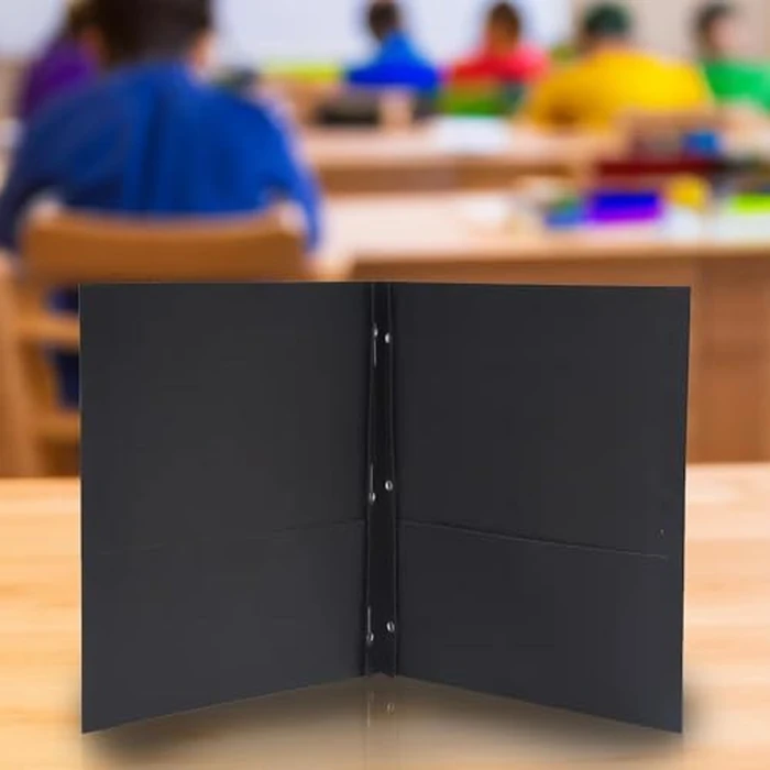 School Smart Heavy Duty 2 Pocket Portfolio with 3 Hole Fastener - 9 1/2 x 12 in - 25 Pack - Black by School Smart - Image 5