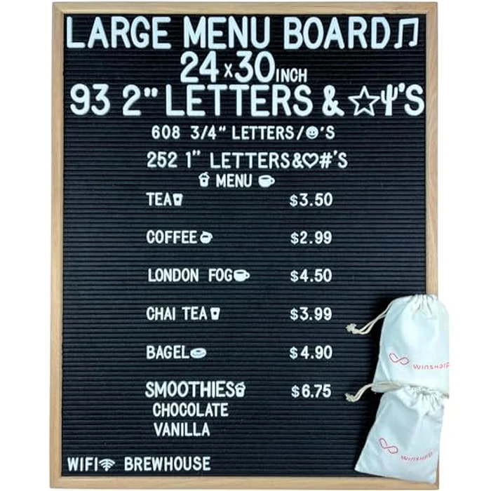 Large Black Felt Letter Board | 24"x30" Wooden Frame with White Letters | Premium Changeable Sign Boards for Home Decor Motivational Quotes Baby Announcement Price List Message Letterboard With Stand For Small Business by Winsharp - Used - Very Good condition - CA$63.55