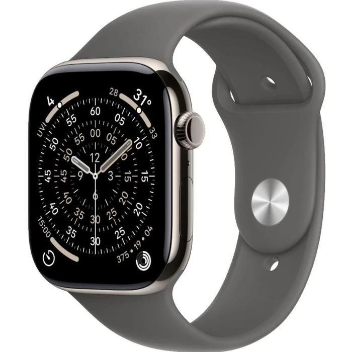 Apple Watch Series 11 (Cellular + GPS) - 64GB - 42mm - Natural Titanium Case with Stone Grey Silicone Sport Band - S/M Size by Apple - Image 2