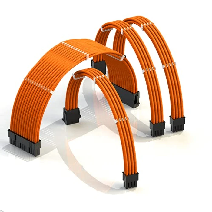 LINKUP - AVA 30cm PSU Cable Extension Sleeved Custom Mod GPU PC Braided w/Comb Kit | 1 x 24 P (20+4) | 1 x 8 P (4+4) CPU | 2 x 8 P (6+2) GPU Set | 300mm - Orange by LINKUP - Used - Like New condition
