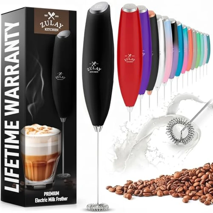 Zulay Kitchen Milk Frother Handheld Electric Whisk - Frother Wand, Durable Drink Mixer, Stainless Steel Whisk, Coffee Frother, Hand Blender, Frother for Protein Powder, Lattes, Matcha & More - Black by Zulay Kitchen - Image 1