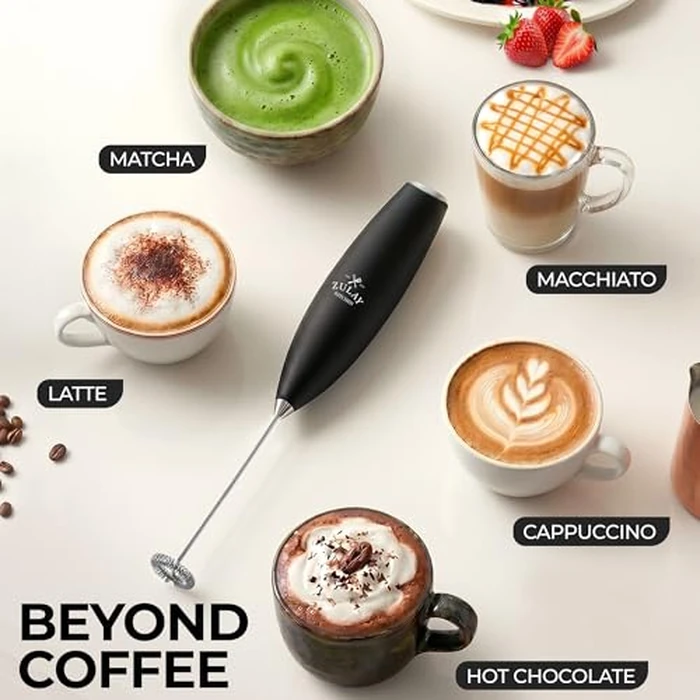 Zulay Kitchen Milk Frother Handheld Electric Whisk - Frother Wand, Durable Drink Mixer, Stainless Steel Whisk, Coffee Frother, Hand Blender, Frother for Protein Powder, Lattes, Matcha & More - Black by Zulay Kitchen - Image 5