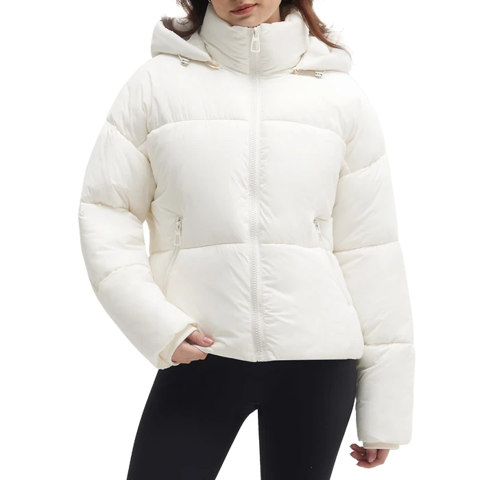 Polu Womens Cropped Puffer Jackets with Removable Hood Lightweight Winter Zip Up Padded Quilted Coat (White,S) by Polu - Used - Like New condition - US$26.80