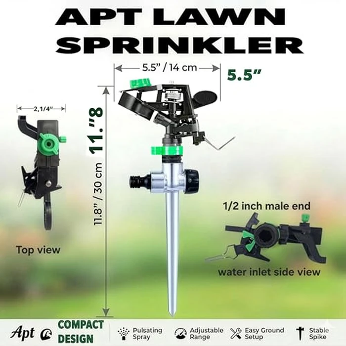 APT Pulsating Impact Sprinklers for Yard, Lawn & Garden, 80 to 5800 sq ft Adjustable Spray (2Pcs) by Apt - Image 2
