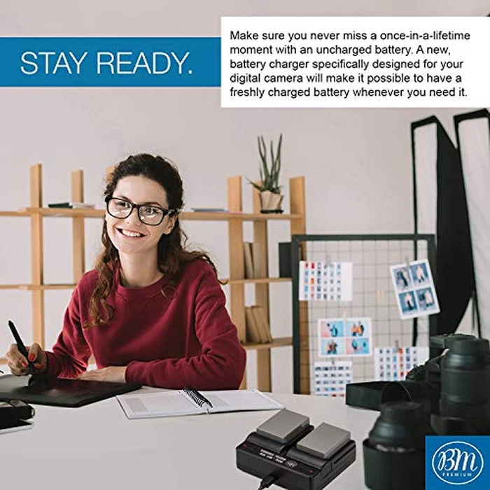 BM Premium 2 BLS-5, BLS-50, PS-BLS5 Batteries and Dual Bay Charger for Olympus OM-5, O-M5 II, OM-D E-M5 III, E-M10, E-M10 III, E-M10 IV, E-PL6, E-PL7, E-PL8, E-PL9, E-PL10, Stylus 1 Cameras by BM Premium - Image 2