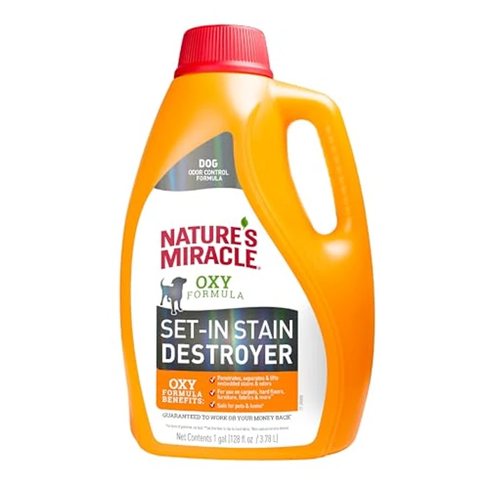 Nature’s Miracle Set-In Stain Destroyer Dog 1 Gallon, Oxy Formula With Orange Scent, 128 Ounces by Nature's Miracle - Used - Like New condition - US$18.88