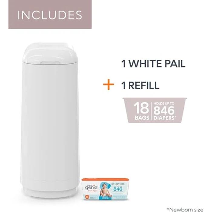 Diaper Genie Essence Pail, White with 18 Easy Roll Refill Bags by Diaper Genie - Used - Acceptable condition - CA$35.25