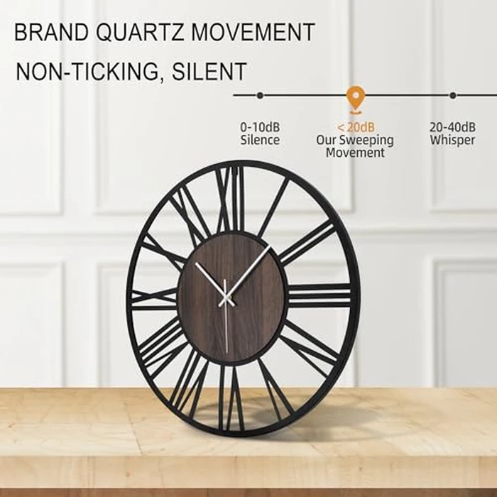 Mee 2ou Wall Clock - 24 Inch Wall Clocks for Living Room Decor - Battery Operated Wall Clock for Bedroom Kitchen - Nearly Silent Wall Clock Non Ticking - Unique Elegant Design for Home Décor by Mee 2ou - Image 4