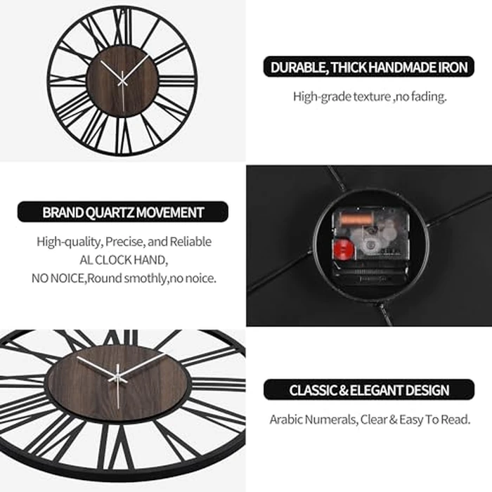 Mee 2ou Wall Clock - 24 Inch Wall Clocks for Living Room Decor - Battery Operated Wall Clock for Bedroom Kitchen - Nearly Silent Wall Clock Non Ticking - Unique Elegant Design for Home Décor by Mee 2ou - Image 6