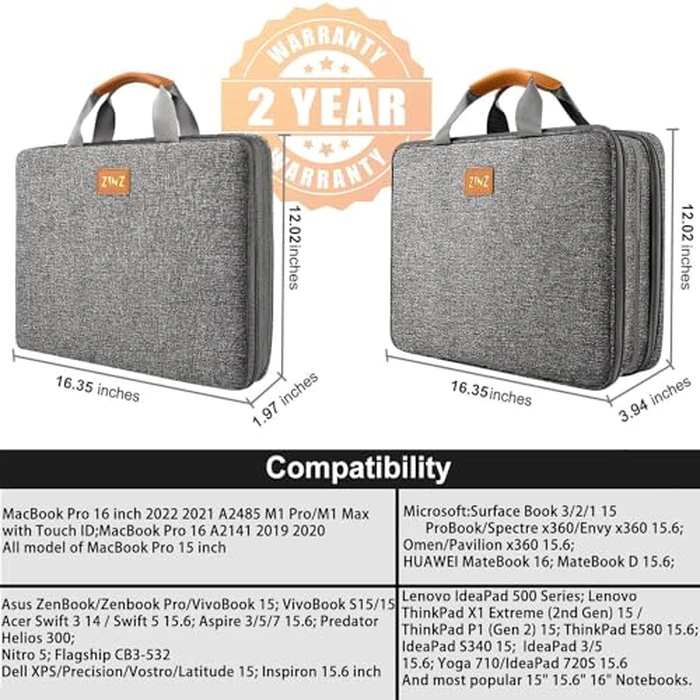 ZINZ Slim Expandable Laptop Case 15.6 Inch Sleeve Upgraded Protective Durable Recycled Carrying Case Compatible with MacBook 15" & 16" and Most 15" 15.6" 16" Notebook,D01G01 by ZINZ - Image 3