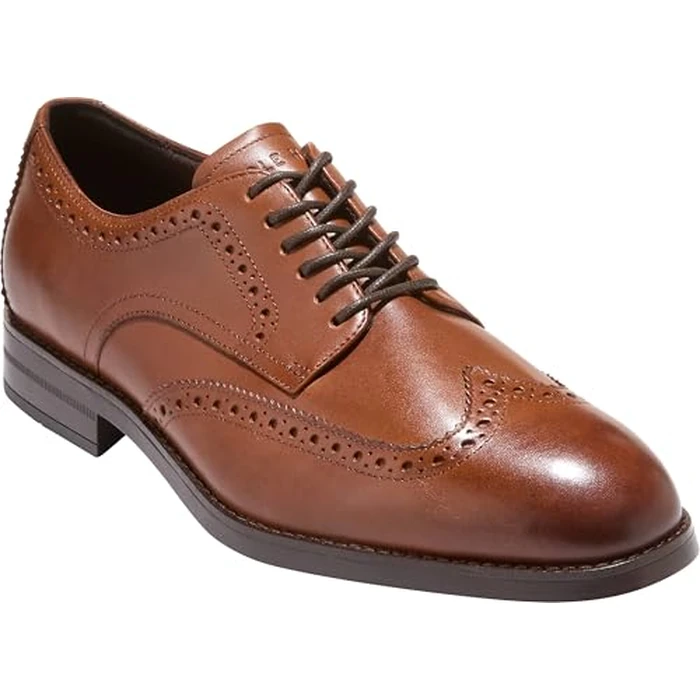Cole Haan Men's Harmon Grand Wingtip Oxfords, British Tan/Dark Brown Water Proof, 9-M US by Cole Haan - Image 2