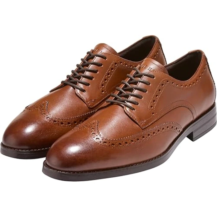 Cole Haan Men's Harmon Grand Wingtip Oxfords, British Tan/Dark Brown Water Proof, 9-M US by Cole Haan - Image 3