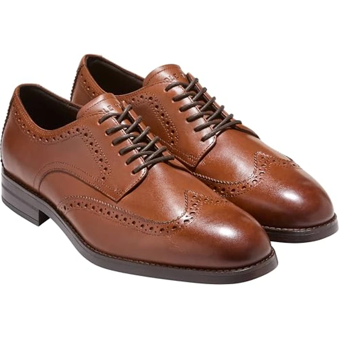 Cole Haan Men's Harmon Grand Wingtip Oxfords, British Tan/Dark Brown Water Proof, 9-M US by Cole Haan - Image 4