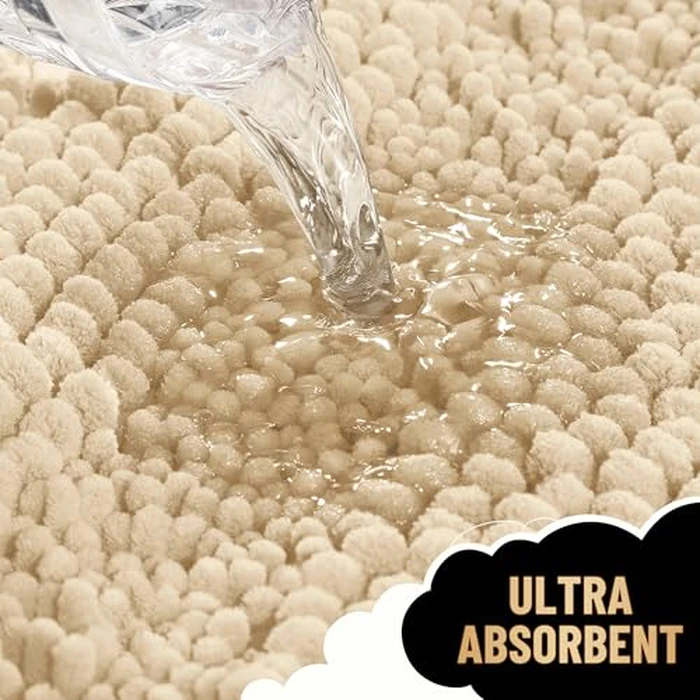 OLANLY Thick Toilet Rugs U-Shaped 24x20, Extra Soft Absorbent Chenille Striped Contour Bathroom Rugs for Toilet, Dry Quickly, Machine Washable, Non-Slip Bath Mat, Beige by OLANLY - Image 3