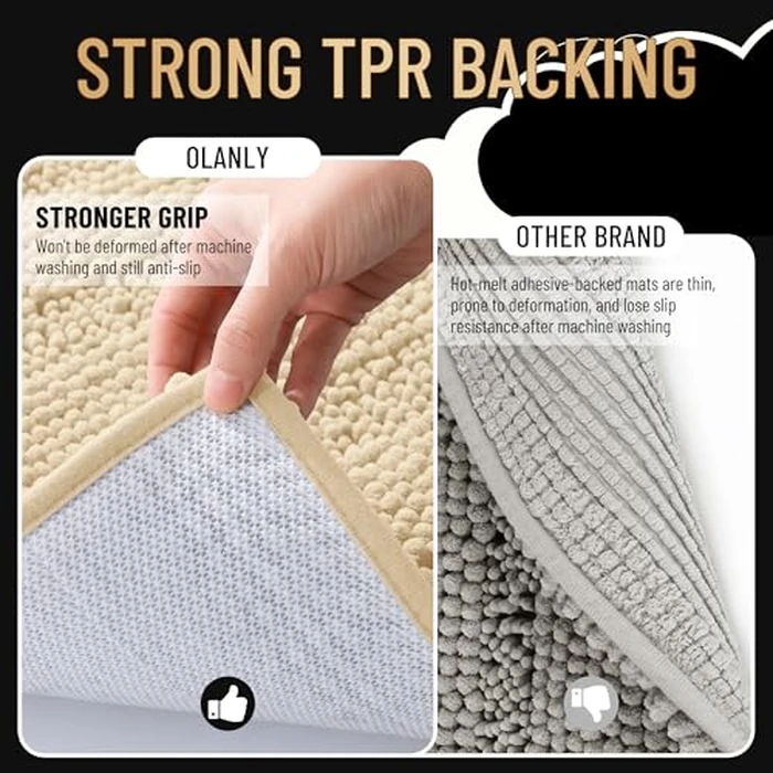 OLANLY Thick Toilet Rugs U-Shaped 24x20, Extra Soft Absorbent Chenille Striped Contour Bathroom Rugs for Toilet, Dry Quickly, Machine Washable, Non-Slip Bath Mat, Beige by OLANLY - Image 4