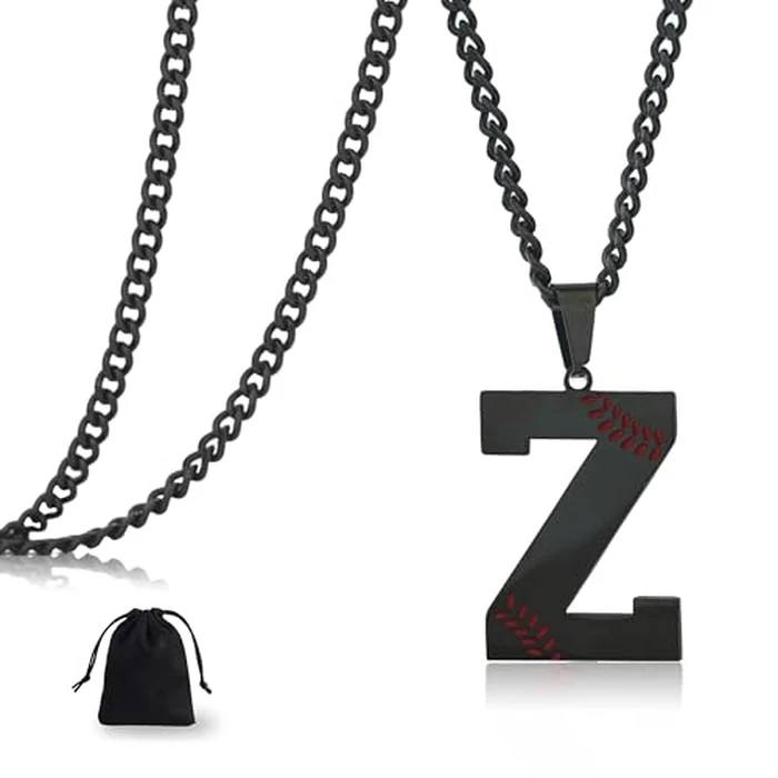 LMUWECNO Baseball Initial A-Z Letter Necklace for Men, Alphabet Jewelry Pendant, Stainless Steel letter necklace for Men Holiday Gifts Dad Husband for Him Mens Jewelry by LMUWECNO - Image 1