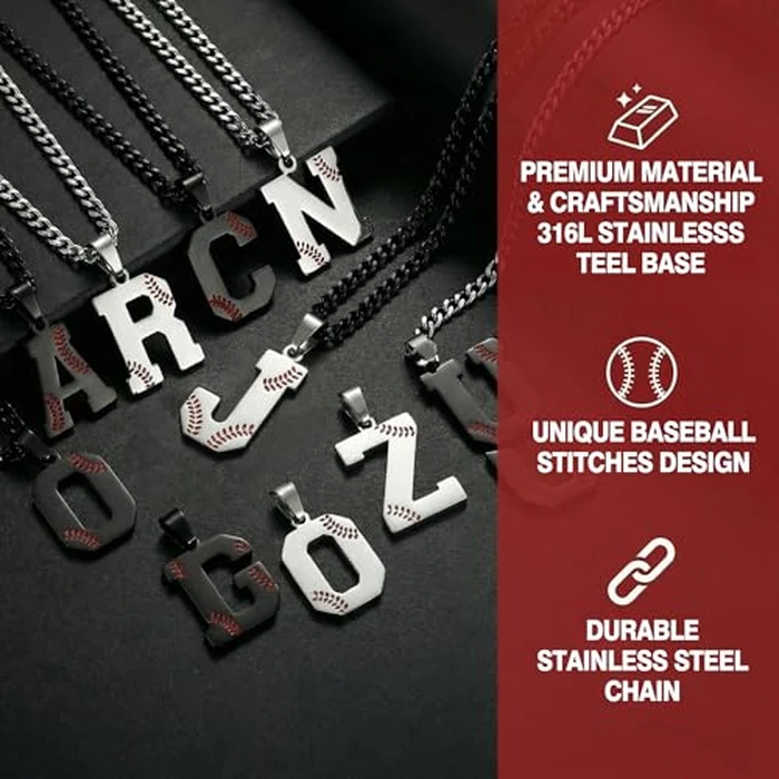 LMUWECNO Baseball Initial A-Z Letter Necklace for Men, Alphabet Jewelry Pendant, Stainless Steel letter necklace for Men Holiday Gifts Dad Husband for Him Mens Jewelry by LMUWECNO - Image 3