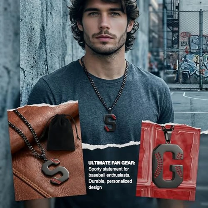 LMUWECNO Baseball Initial A-Z Letter Necklace for Men, Alphabet Jewelry Pendant, Stainless Steel letter necklace for Men Holiday Gifts Dad Husband for Him Mens Jewelry by LMUWECNO - Image 7