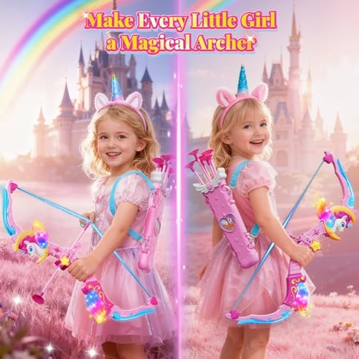 Unicorn Toys for Girls Ages 3-12, 6 Magic Lights BowArrow(Unicorn Horn, Wings, Star, Upper & Lower Arms), Dreamy Quiver & Princess Target, 8 Pink Suction Arrow, Gift for 3 4 5 6 7 8 9 10 Year Old Girl by Hanroni - Image 2