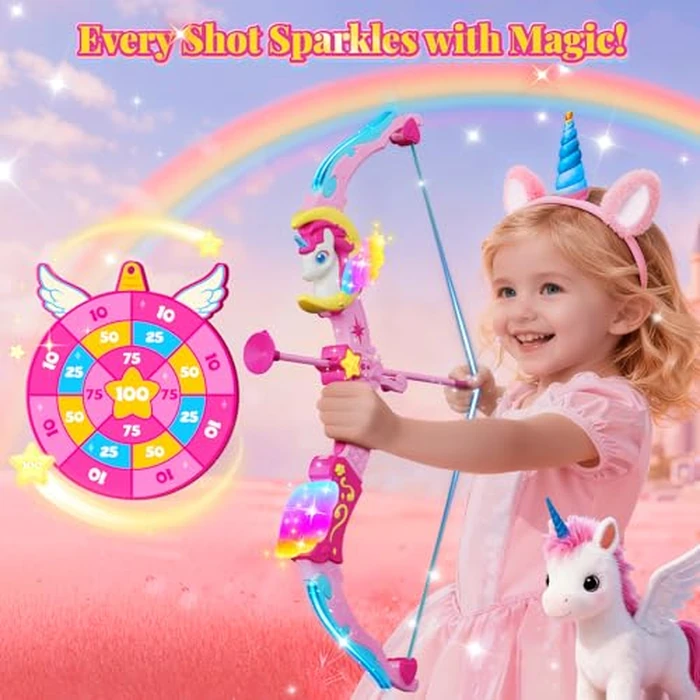 Unicorn Toys for Girls Ages 3-12, 6 Magic Lights BowArrow(Unicorn Horn, Wings, Star, Upper & Lower Arms), Dreamy Quiver & Princess Target, 8 Pink Suction Arrow, Gift for 3 4 5 6 7 8 9 10 Year Old Girl by Hanroni - Image 3
