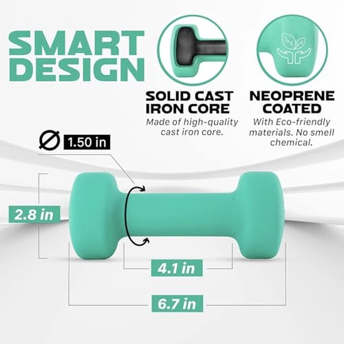 Yes4All Dumbbell Neoprene, poids et haltere, Weight set, hand weights for women, dumbbells pair, free weights (D. Green - 5lbs) by Yes4All - Image 2