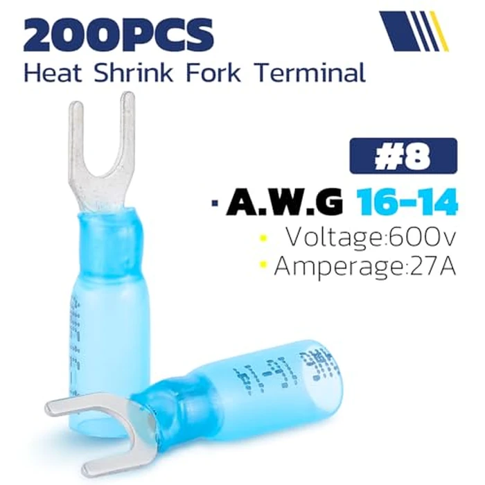 haisstronica 200PCS Heat Shrink Fork Spade Connectors #8 Waterproof Marine Grade Fork Terminal Connectors U-Type Blue 16-14 Gauge by haisstronica - Image 2