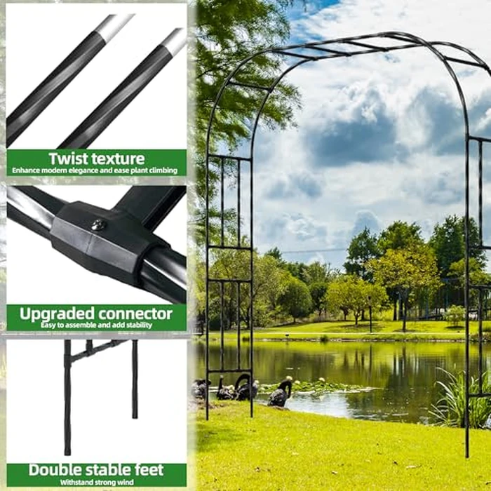 OnlyGarden Garden Arch Trellis, Trellis Arch for Climbing Plants Outdoor, 8.2 x 7.9FT Metal Full Garden Arbor, Garden Trellises for Patio Lawn Backyard, Large Archway Decoration Black 98.4" x 94.5in by OnlyGarden - Image 2