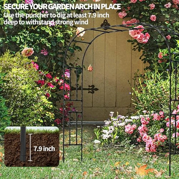 OnlyGarden Garden Arch Trellis, Trellis Arch for Climbing Plants Outdoor, 8.2 x 7.9FT Metal Full Garden Arbor, Garden Trellises for Patio Lawn Backyard, Large Archway Decoration Black 98.4" x 94.5in by OnlyGarden - Image 7