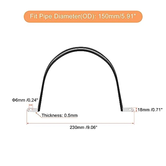 uxcell 6Pcs 150mm(6") Cable Clamp, Rubber Pipe Strap Rubber Cushioned 304 Stainless Steel Hose Clamp U Shape Metal Clamp Tube Holder for Tube Pipe Wire by uxcell - Image 2