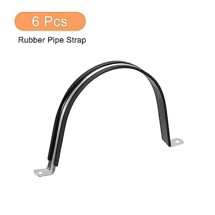 uxcell 6Pcs 150mm(6") Cable Clamp, Rubber Pipe Strap Rubber Cushioned 304 Stainless Steel Hose Clamp U Shape Metal Clamp Tube Holder for Tube Pipe Wire by uxcell - Image 3