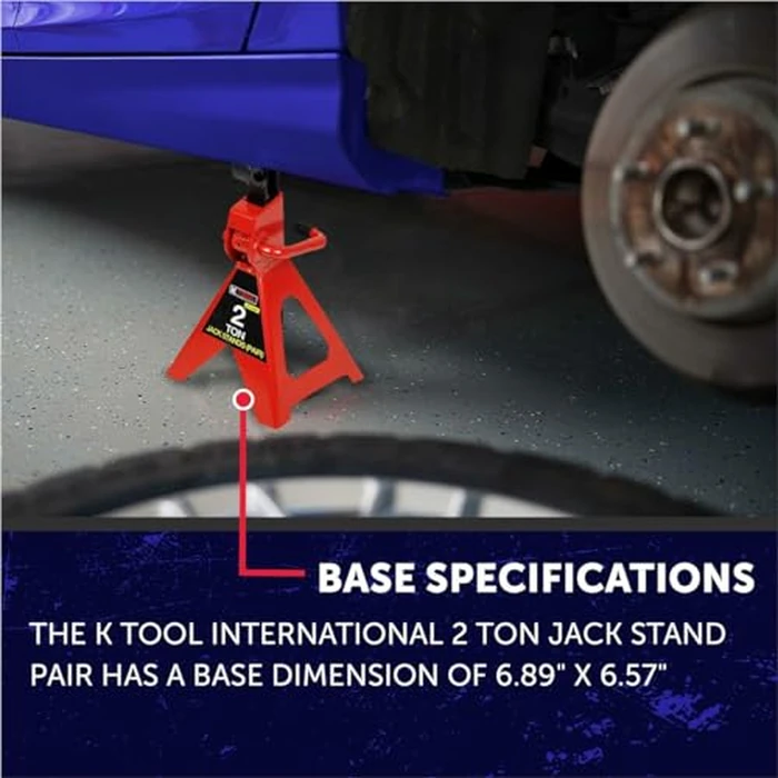 K Tool International 61201 2 Ton Automotive Jack Stands for Garages, Repair Shops, and DIY, Lightweight, 4,000 lbs. Capacity, Heavy Duty Steel Frame, Adjustable Height 10.75"-16.73", Red/Black, Pair by K Tool International - Image 6