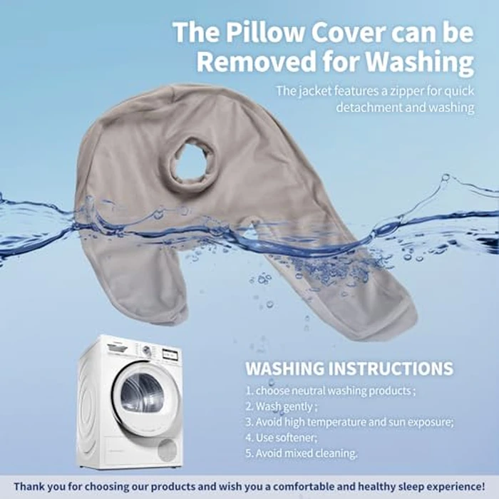 Nockovi Ear Piercing Pillow - Side Sleeper Body Pillow with Ear Hole for Pain Relief, J-Shaped Ergonomic Support, 20x26 Inches (Grey) by Nockovi - Image 8