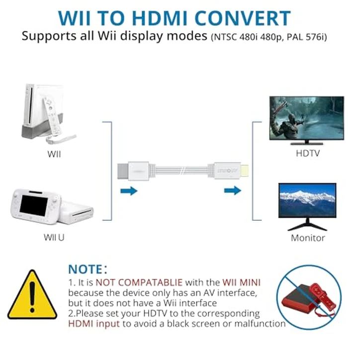 AUTOUTLET Wii to HDMI Converter 1080P 5ft/150cm for Full HD Device, Adapter with HDMI Male Cable Output Compatible with Nintendo Wii, Wii U, HDTV, Monitor-Supports All Wii Display Modes by AUTOUTLET - Image 3