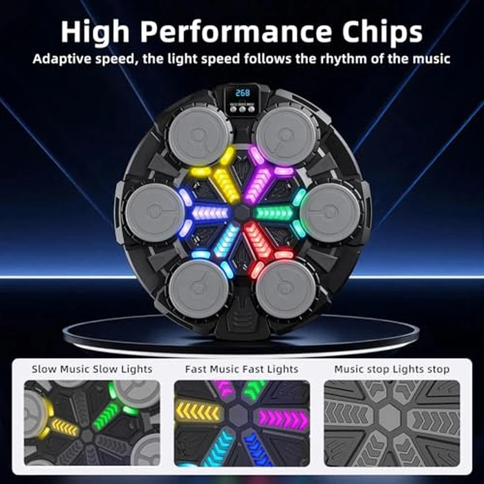 HANQUAN Upgraded Music Boxing Machine for Kids and Adults, Bluetooth Wall Mounted Punching Pad with Gloves,Rhythm Lights&Two-Player Battle Home Gym Equipment,Sports Toy Gift for Ages 3-12 Year Old by HANQUAN - Image 3