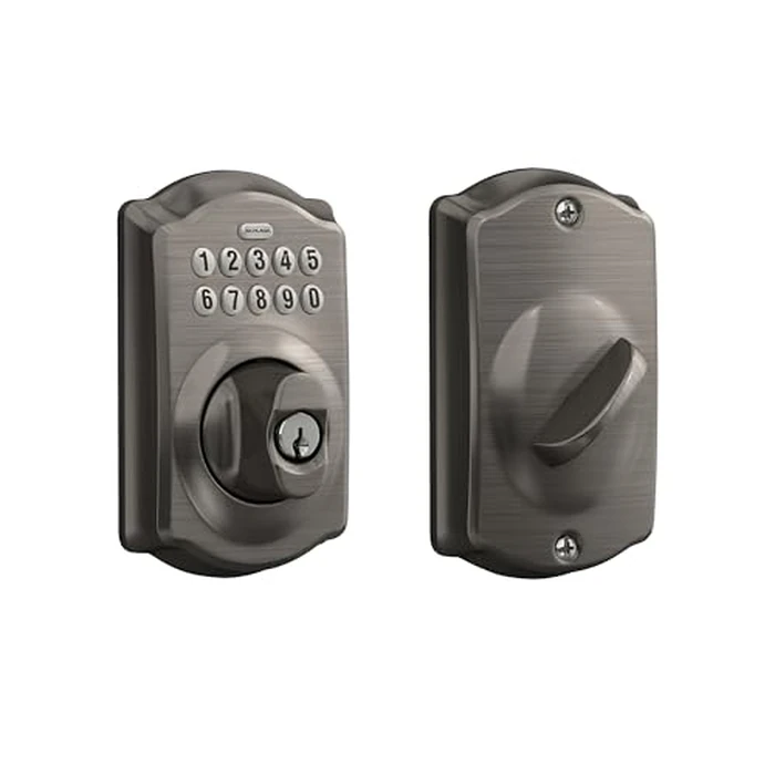 Schlage Camelot Electronic Keypad Deadbolt Lock, Keyless Front Door Entry, Mechanical Key Backup Included, Antique Pewter, BE365 CAM 620 by SCHLAGE - Used - Very Good condition - CA$111.22